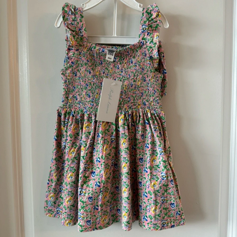 NWT Ralph Lauren Baby Girl Floral Smocked Dress & Bloomer Set